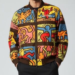 Members Only Keith Haring Jacket Windbreaker Bomber Multicolor Size Medium
